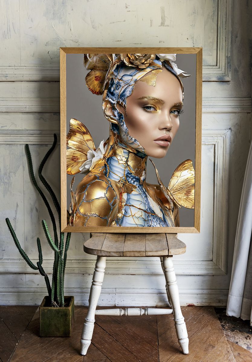Gilded Butterfly Portrait Print. — room view 1