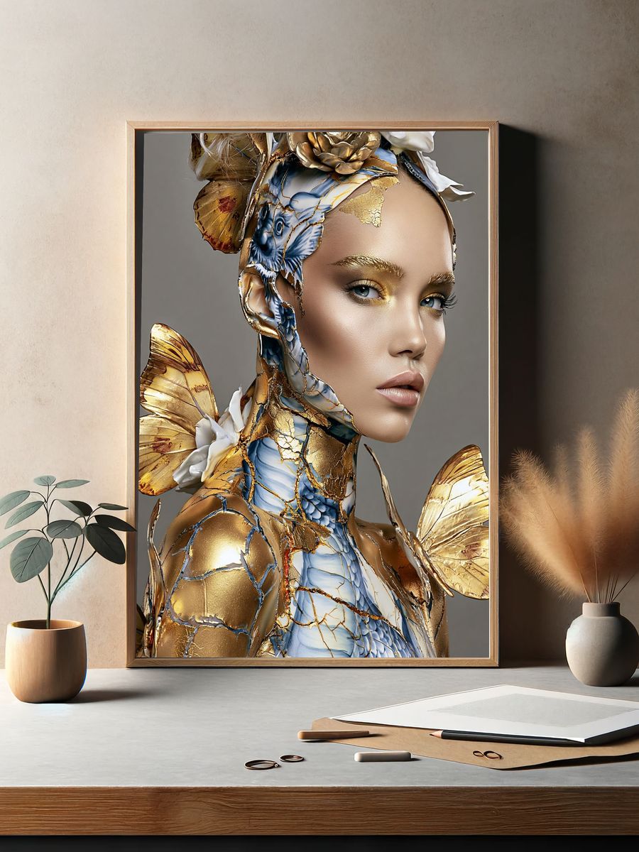 Gilded Butterfly Portrait Print. — room view 2