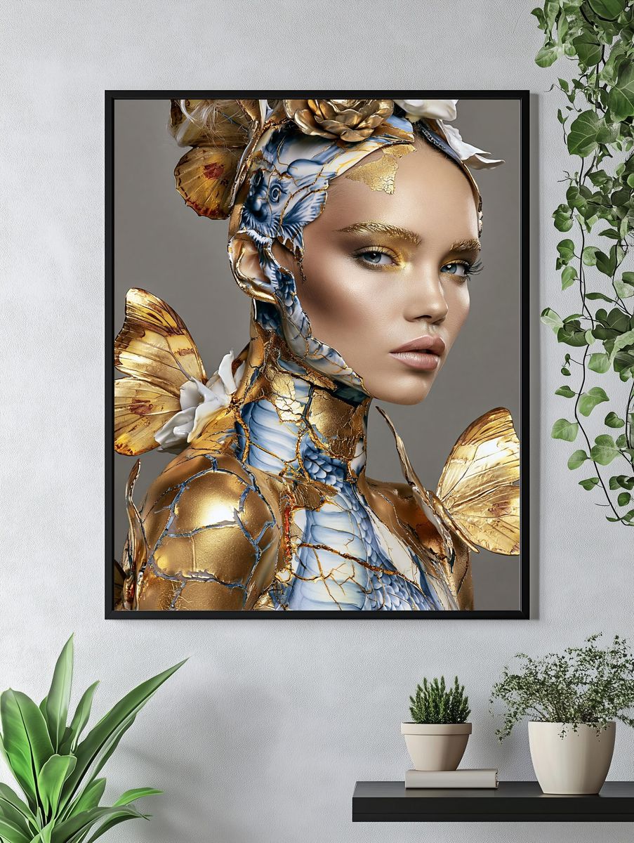 Gilded Butterfly Portrait Print. — room view 4