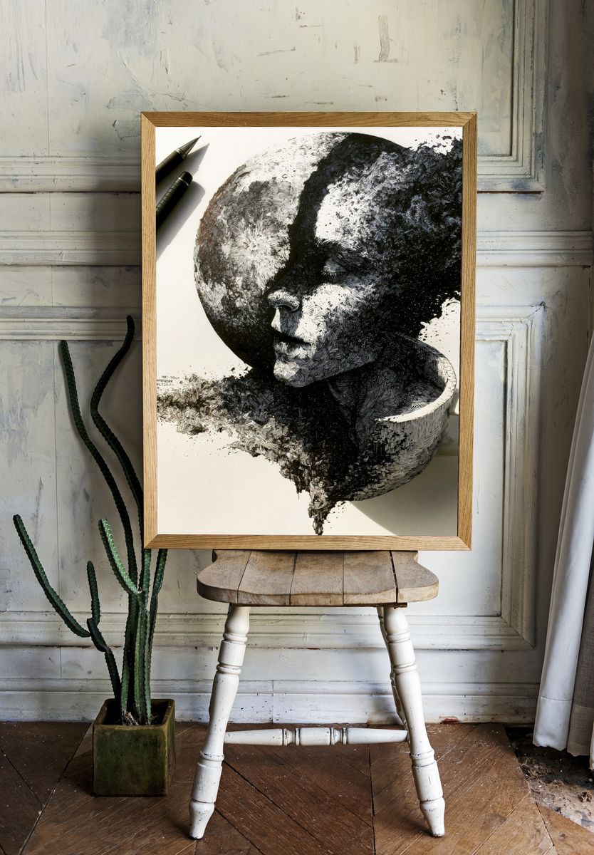 Surreal Moon Portrait Print. — room view 1