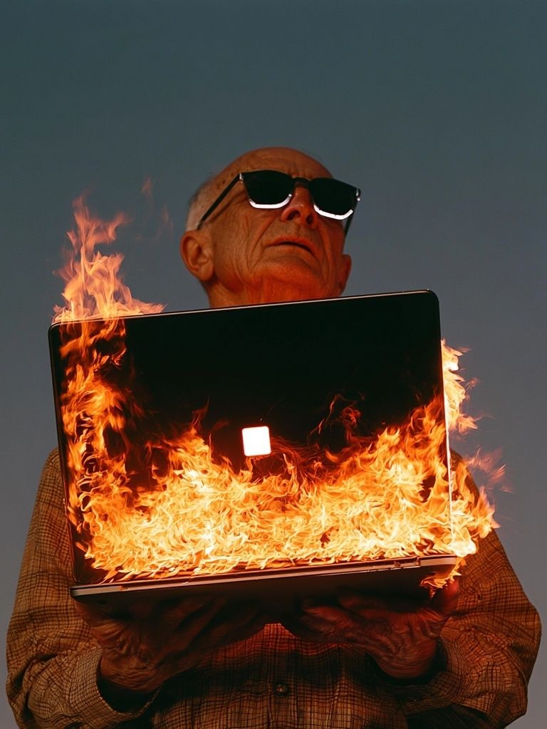 Burning Laptop Surrealism Poster. poster — fine-art art