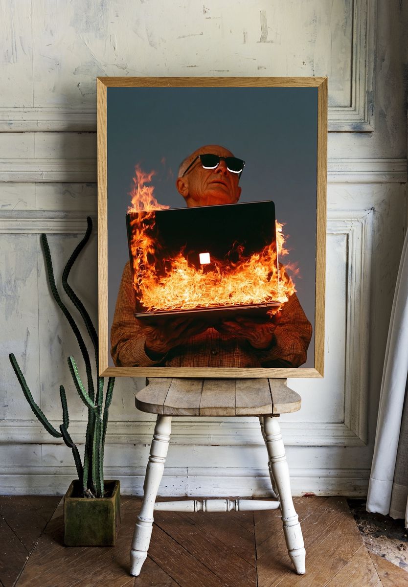 Burning Laptop Surrealism Poster. — room view 1