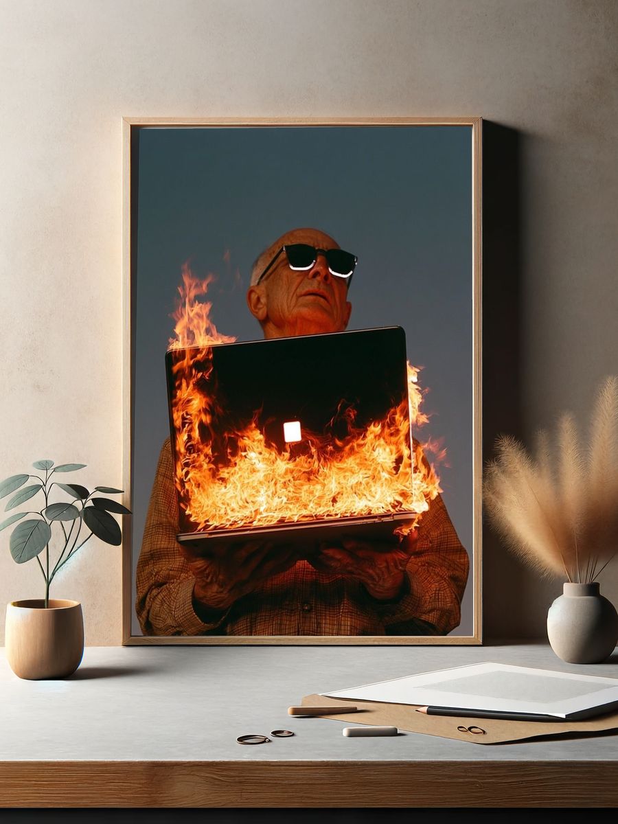 Burning Laptop Surrealism Poster. — room view 2
