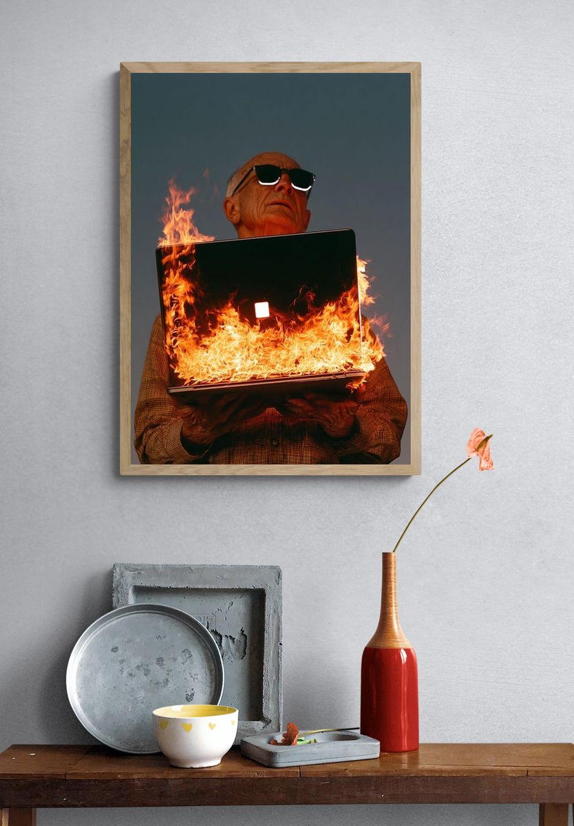 Burning Laptop Surrealism Poster. — room view 3