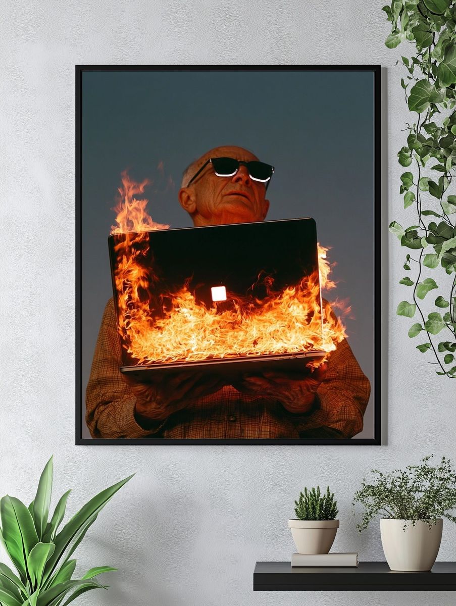 Burning Laptop Surrealism Poster. — room view 4