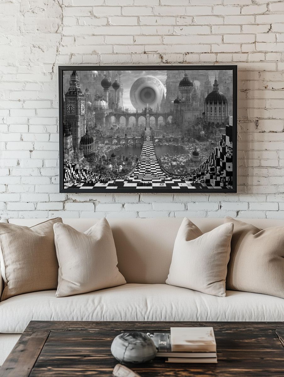 Surreal Cityscape — Fine-Art Print. room preview