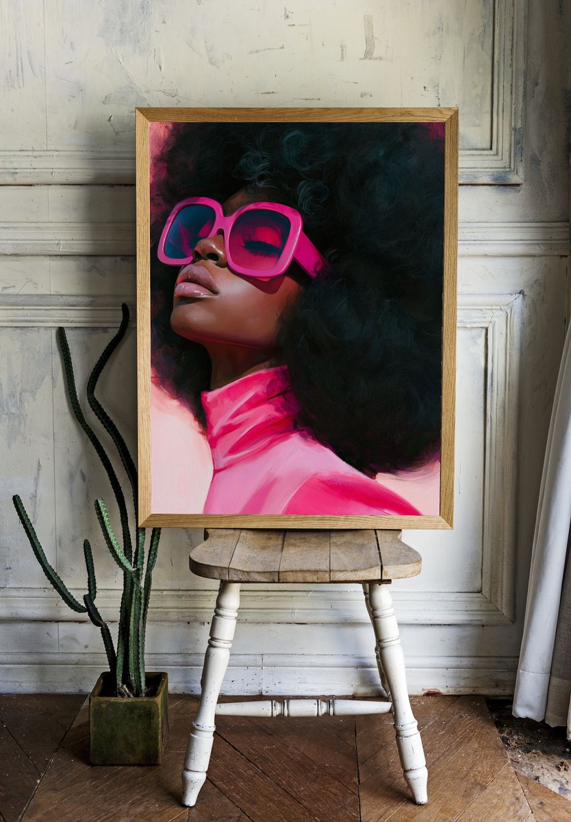 Pink Sunglasses Portrait Print. — room view 1