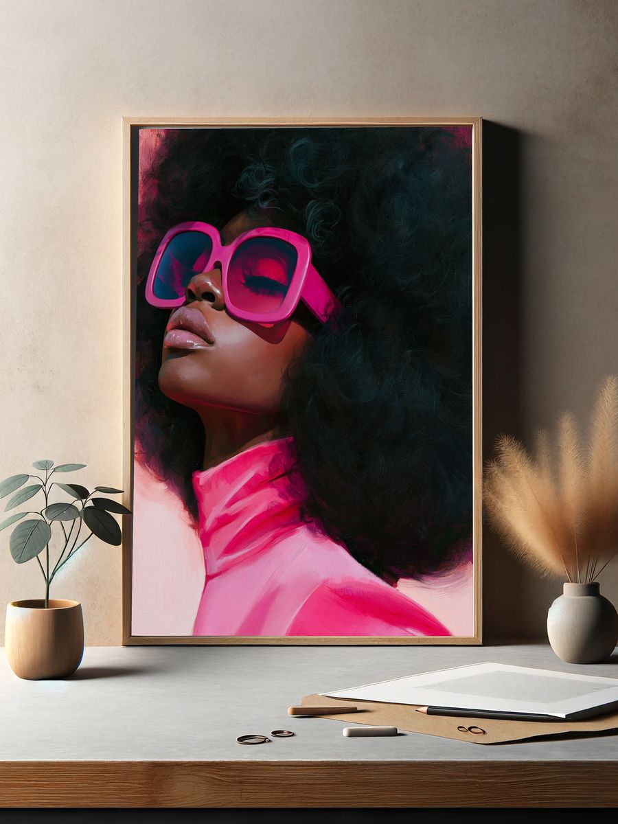 Pink Sunglasses Portrait Print. — room view 2