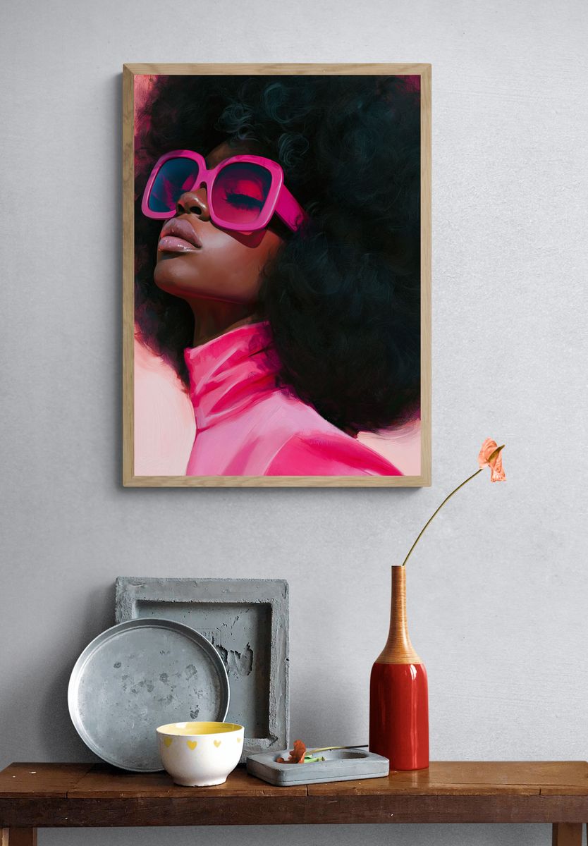 Pink Sunglasses Portrait Print. — room view 3