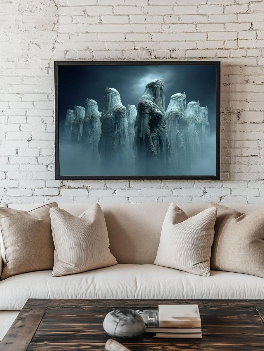 Veiled Statues Surrealism Print room preview
