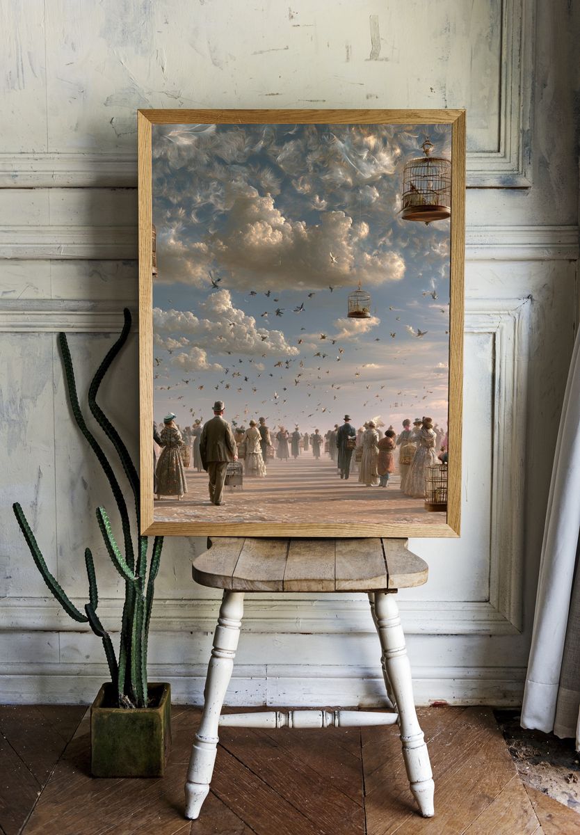 Surreal Birdcage Sky Poster. room preview