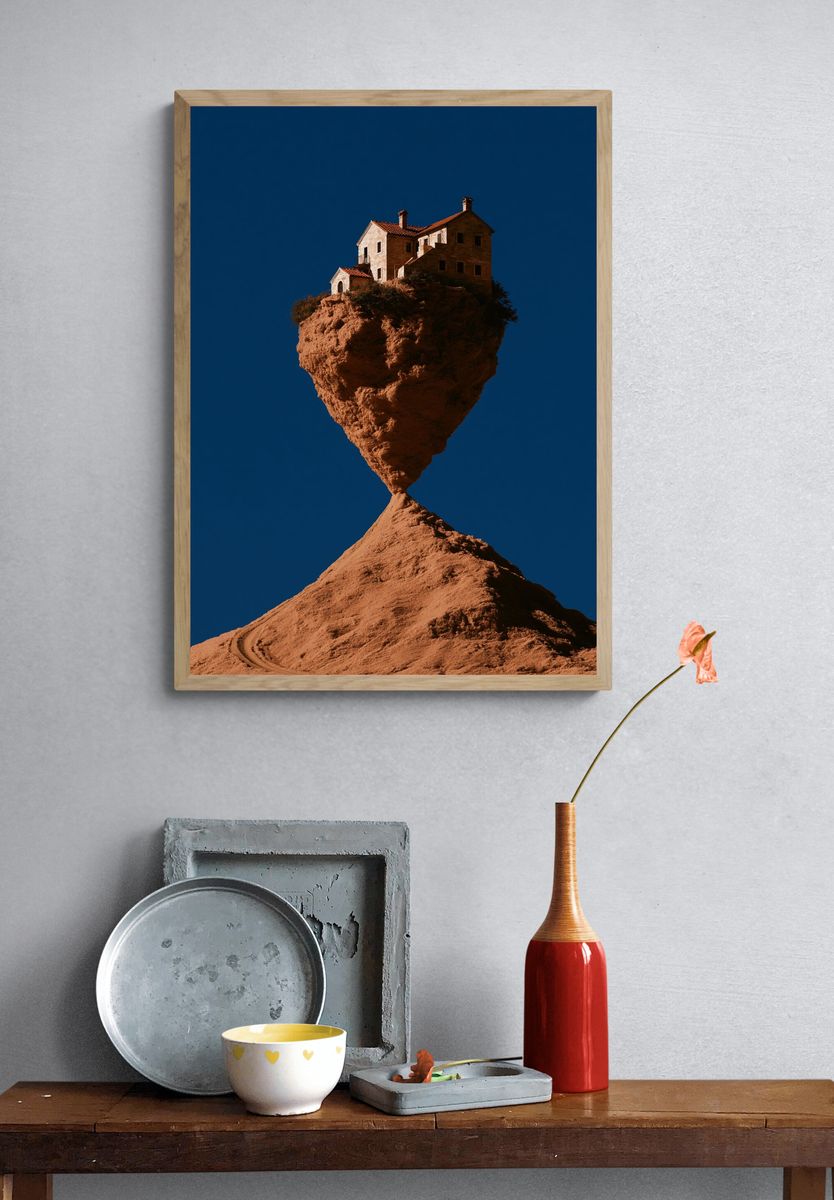 Floating House Surrealism Print. — room view 3