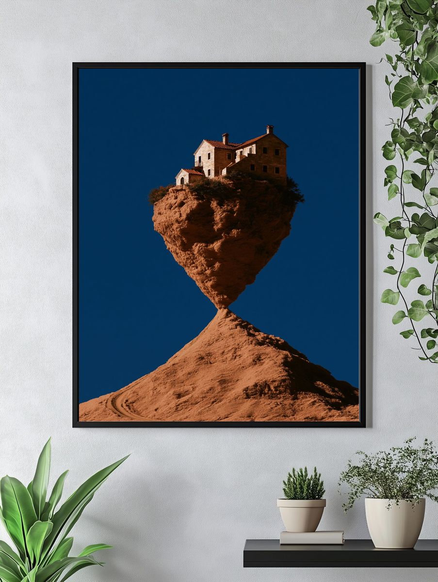 Floating House Surrealism Print. — room view 4
