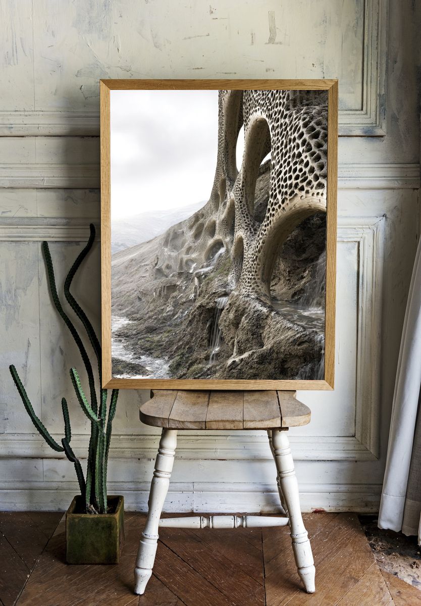 Surreal Stone Canyon Print. room preview