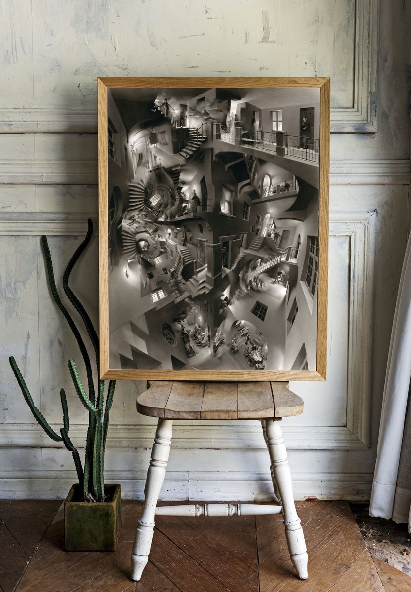 Impossible Staircase Surrealism Print. room preview