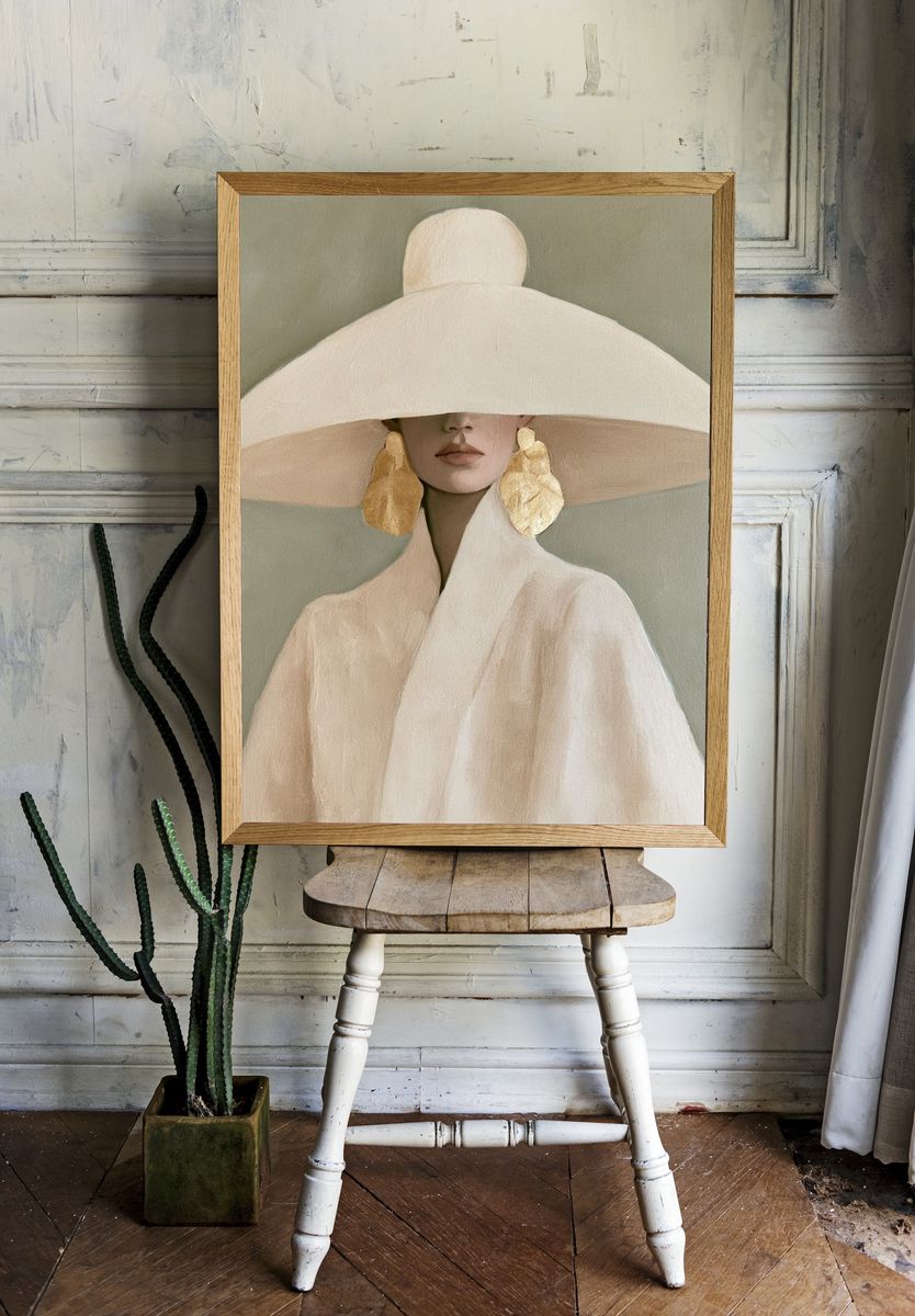 Elegant Hat Portrait Print. room preview