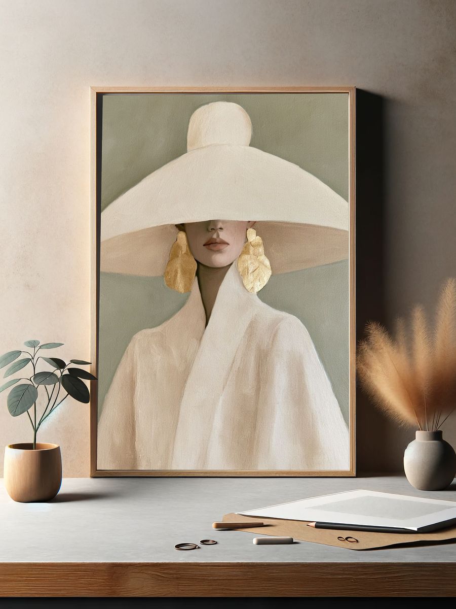 Elegant Hat Portrait Print. — room view 2