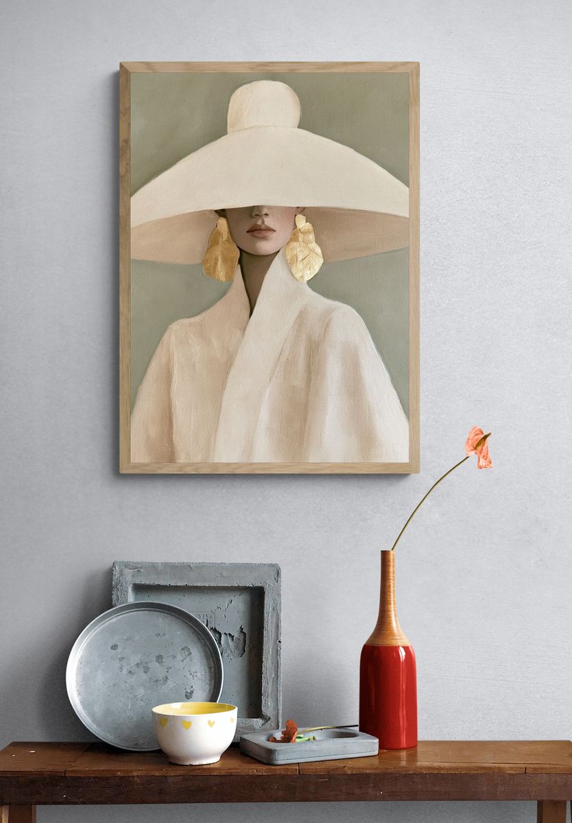 Elegant Hat Portrait Print. — room view 3