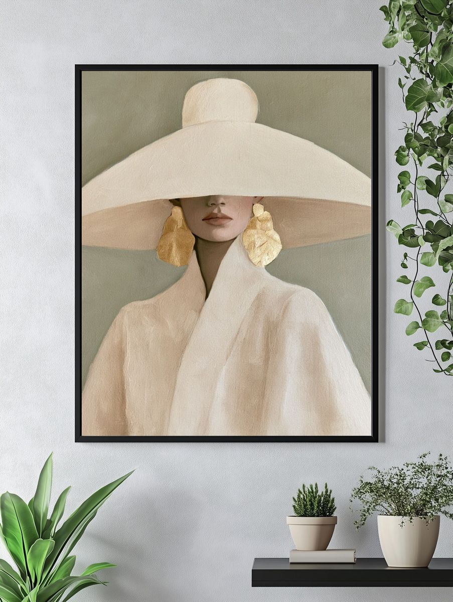 Elegant Hat Portrait Print. — room view 4