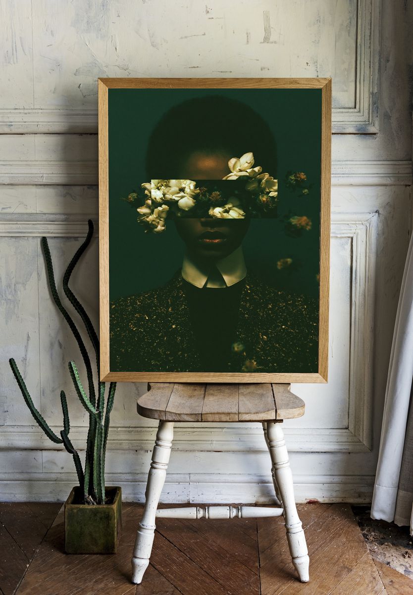 Floral Portrait Surrealism Print. room preview