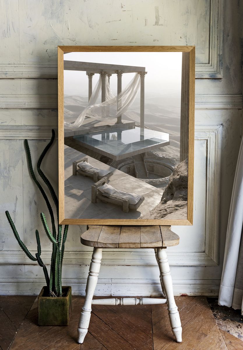 Desert Temple Ruins Print. — room view 1