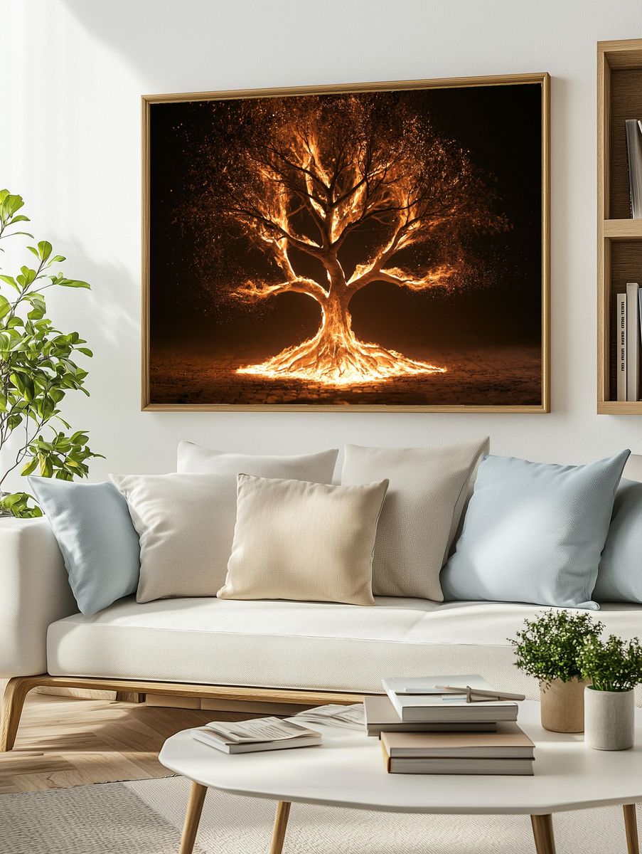 Burning Tree Surrealism Print. — room view 2