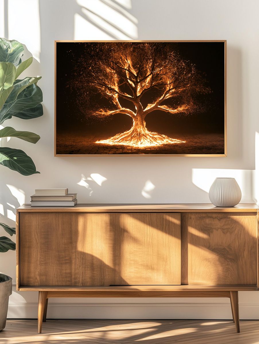 Burning Tree Surrealism Print. — room view 3
