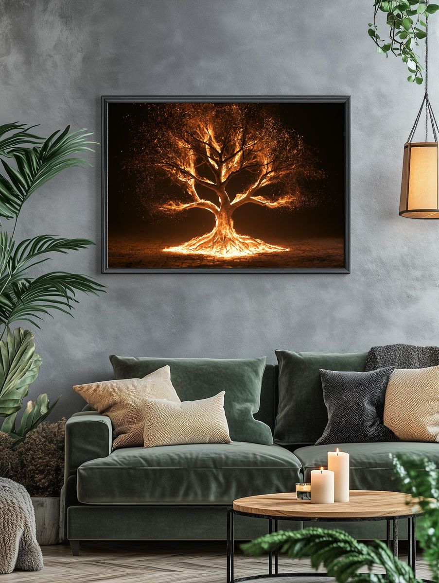 Burning Tree Surrealism Print. — room view 4