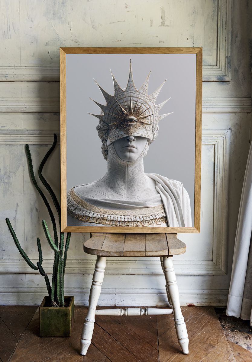 Celestial Marble Bust Surrealism Print. — room view 1