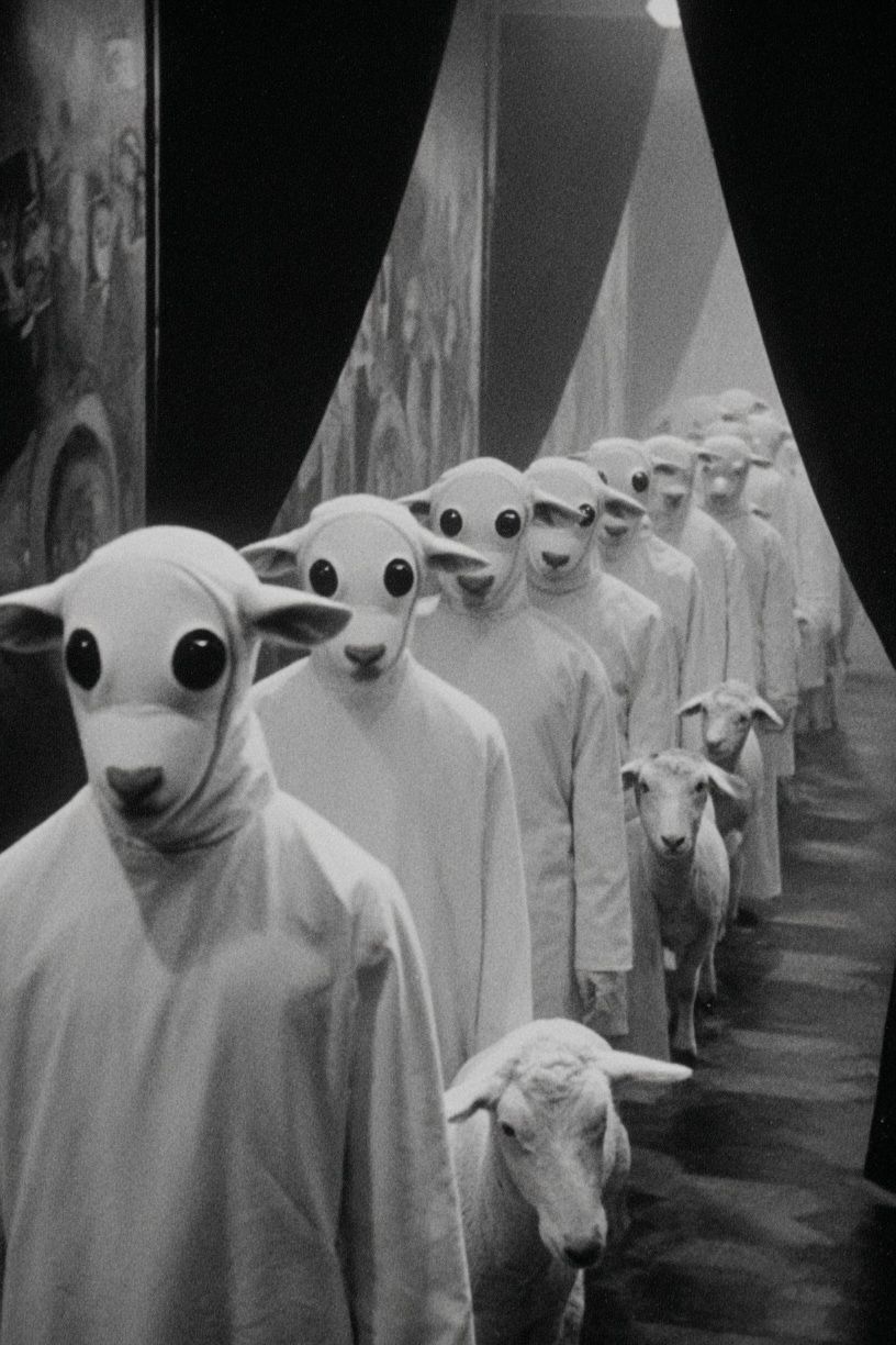 Surreal Sheep Procession Print. poster detail