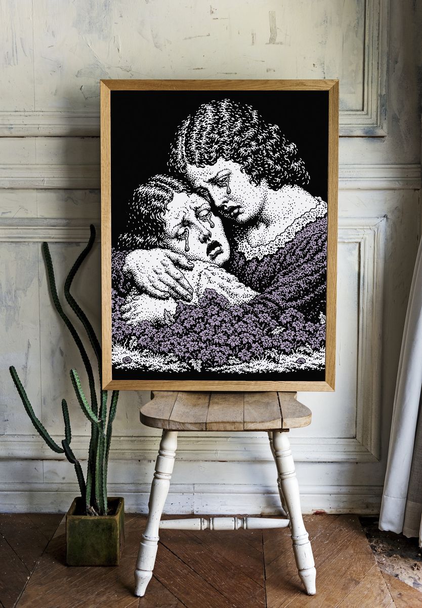 Weeping Lovers Surrealism Poster. room preview