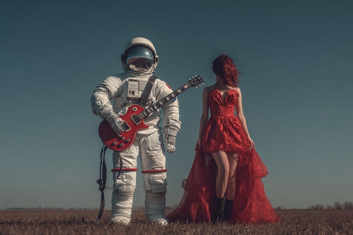 Astronaut and Red Dress Surrealism Print. poster — fine-art art
