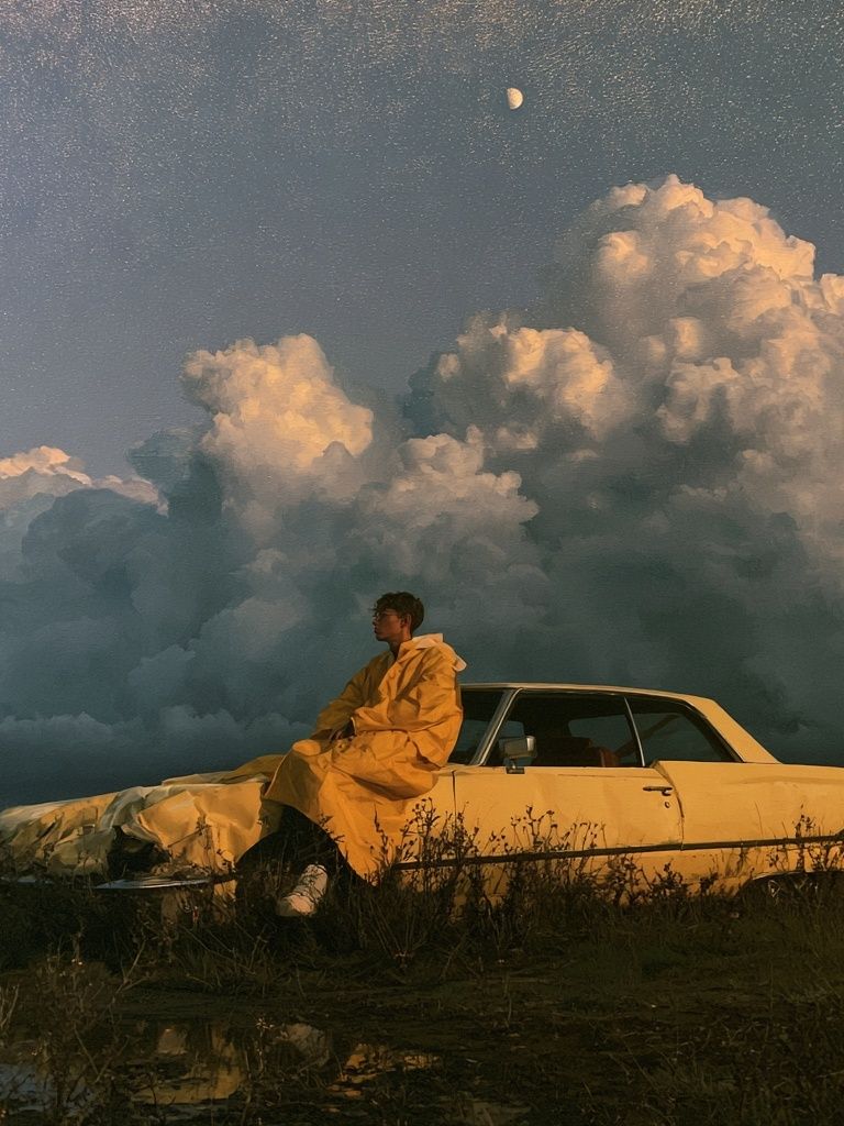 Moonlit Car Dreamscape Poster. poster — fine-art art