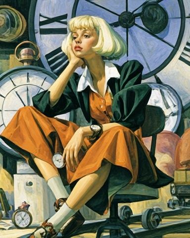 Blonde Woman with Clockwork Poster. poster detail