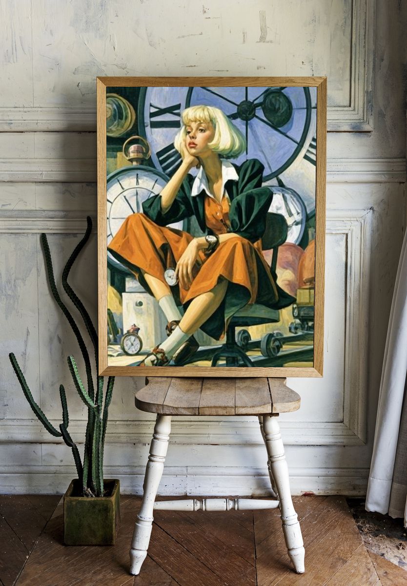 Blonde Woman with Clockwork Poster. room preview