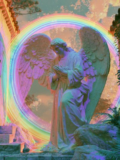 Rainbow Angel Statue Surreal Print. poster print