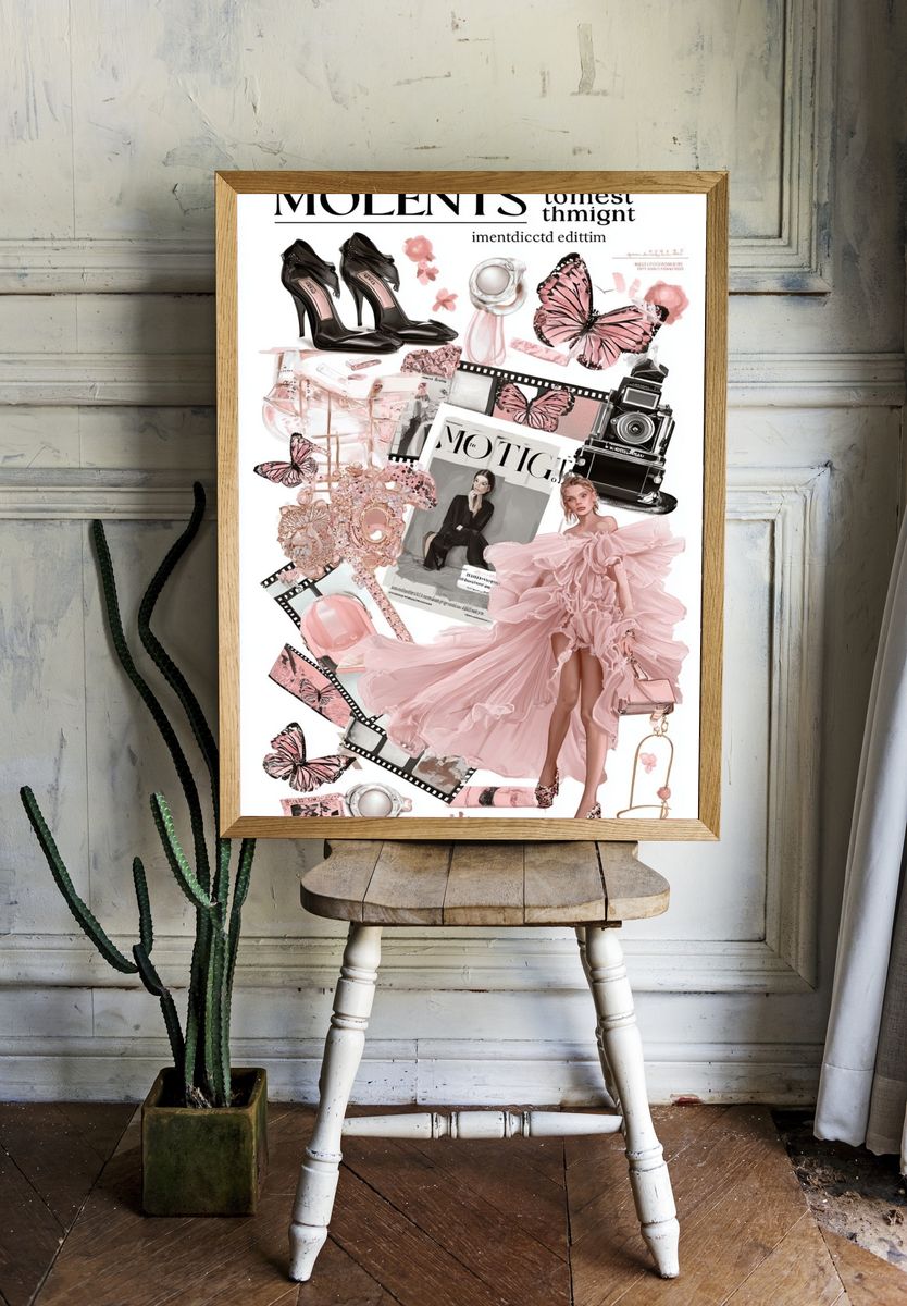 Pink Fashion Collage Poster. — room view 1
