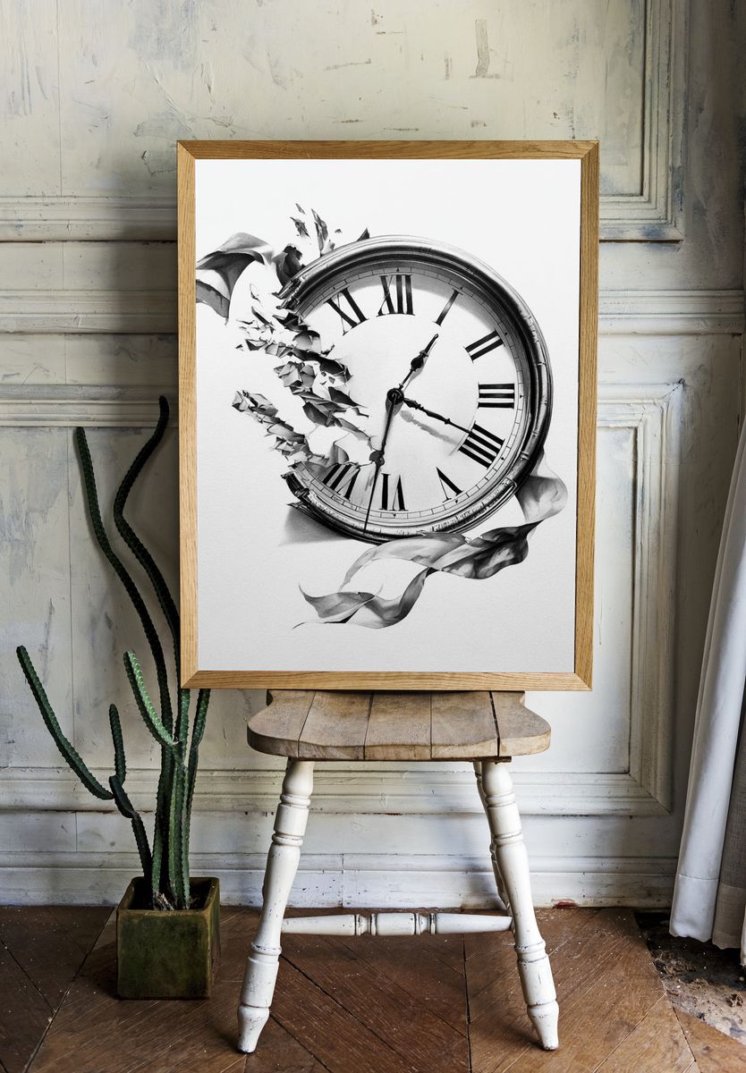 Broken Clock Surrealism Print. — room view 1