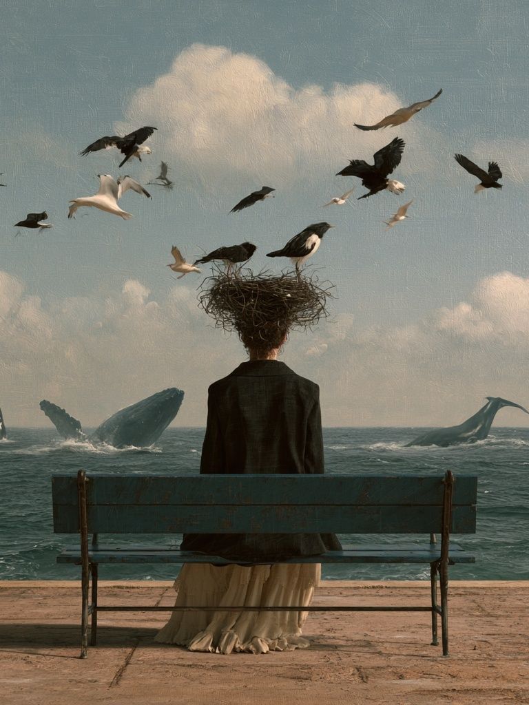 Surreal Seaside Bench Poster. poster detail