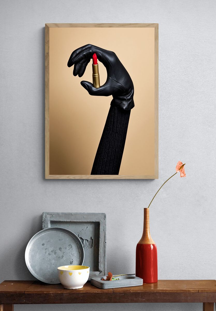 Black Glove Lipstick Surrealism Print. — room view 3