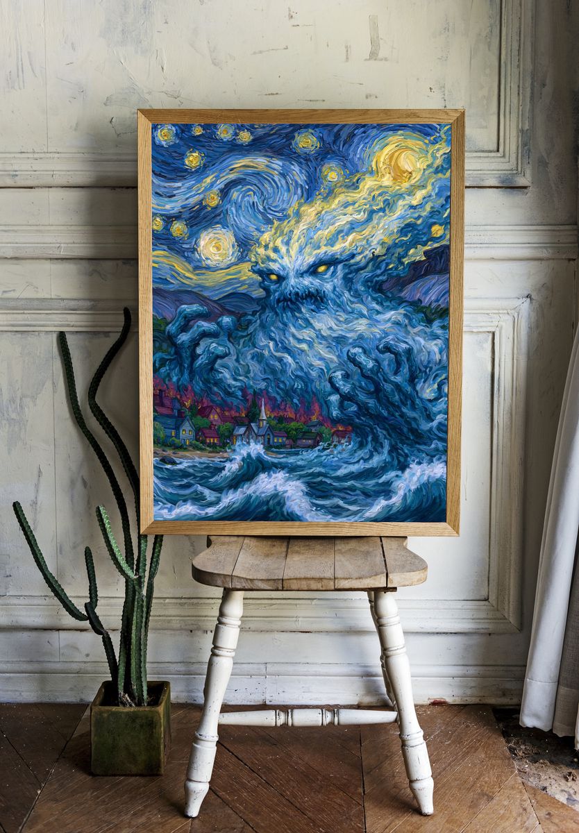 Starry Sea Monster Fine-Art Poster. — room view 1