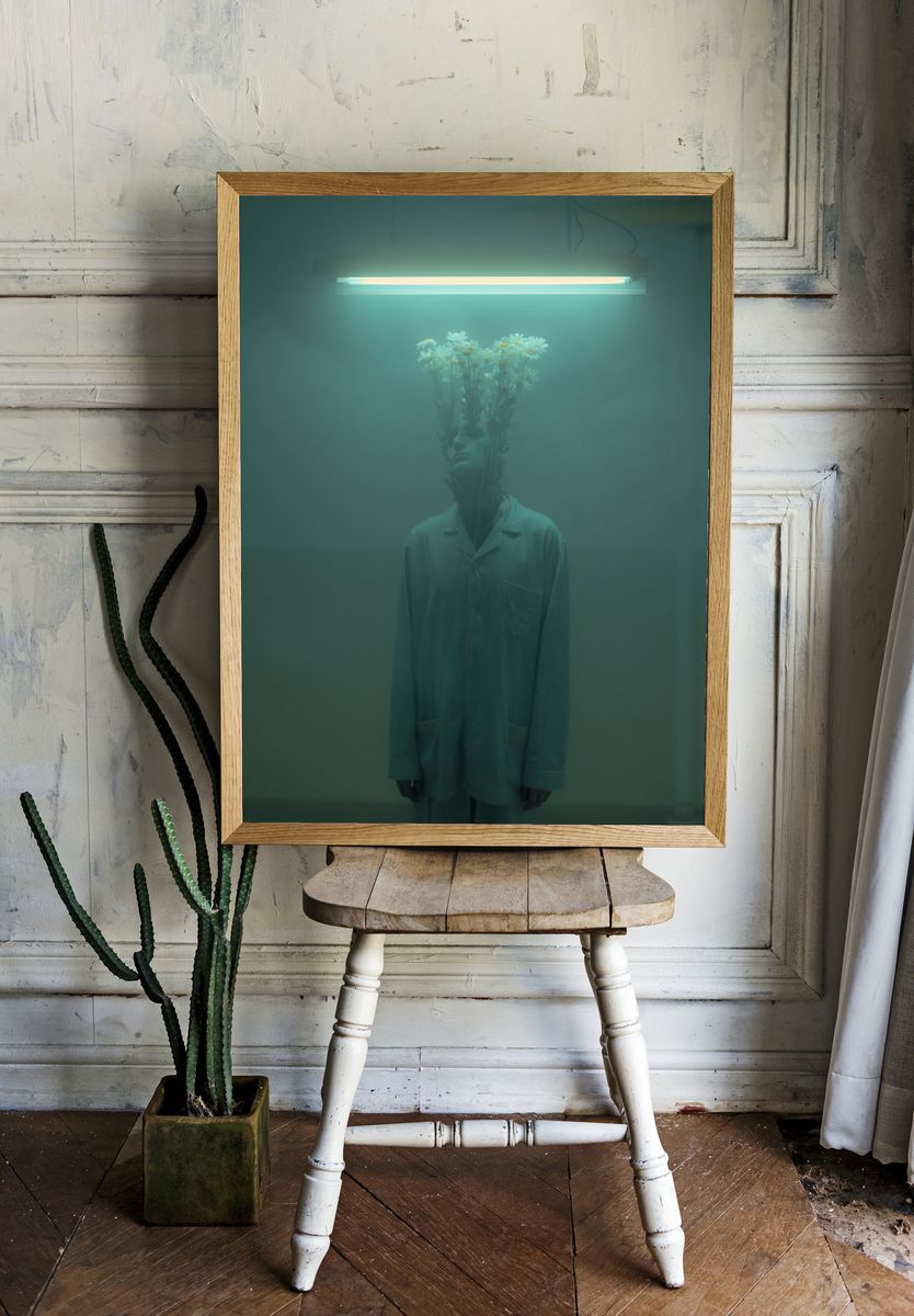 Surreal Floral Portrait Print. room preview