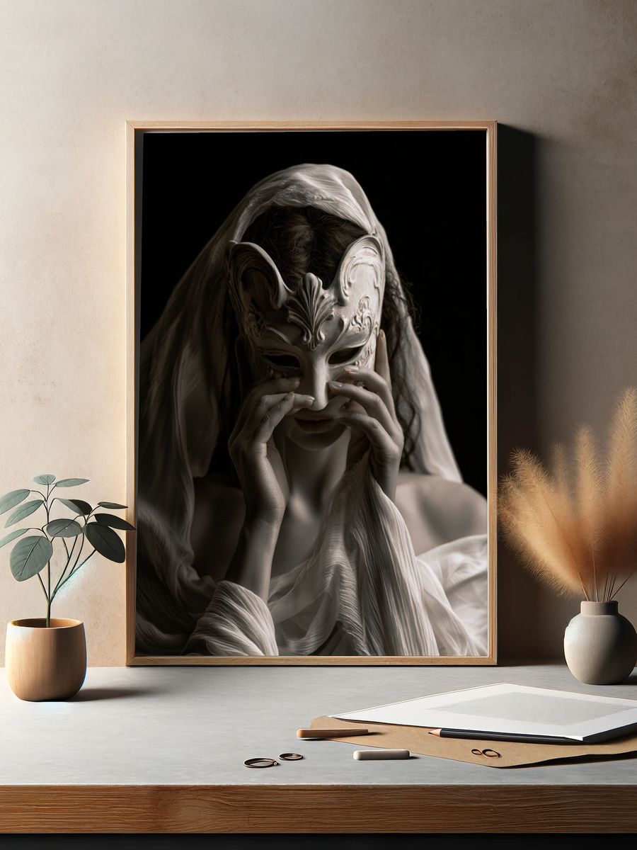 Masked Woman Surrealism Print. — room view 2
