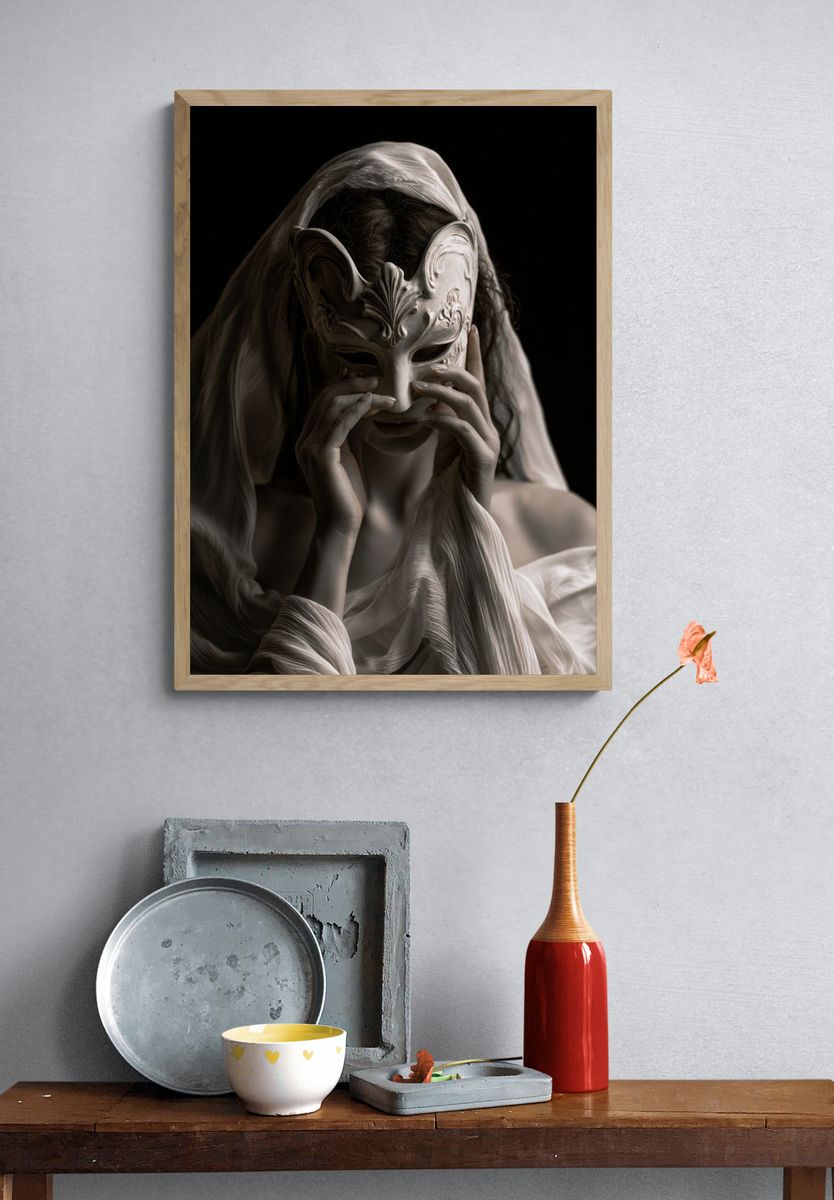 Masked Woman Surrealism Print. — room view 3