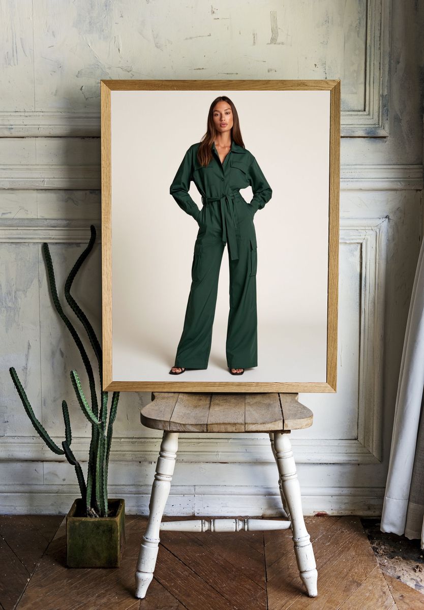 Emerald Green Jumpsuit Fashion Poster. room preview