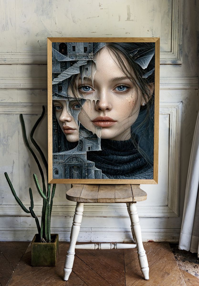 Surreal Portrait Collage Print. — room view 1