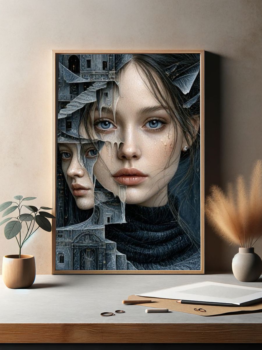 Surreal Portrait Collage Print. — room view 2