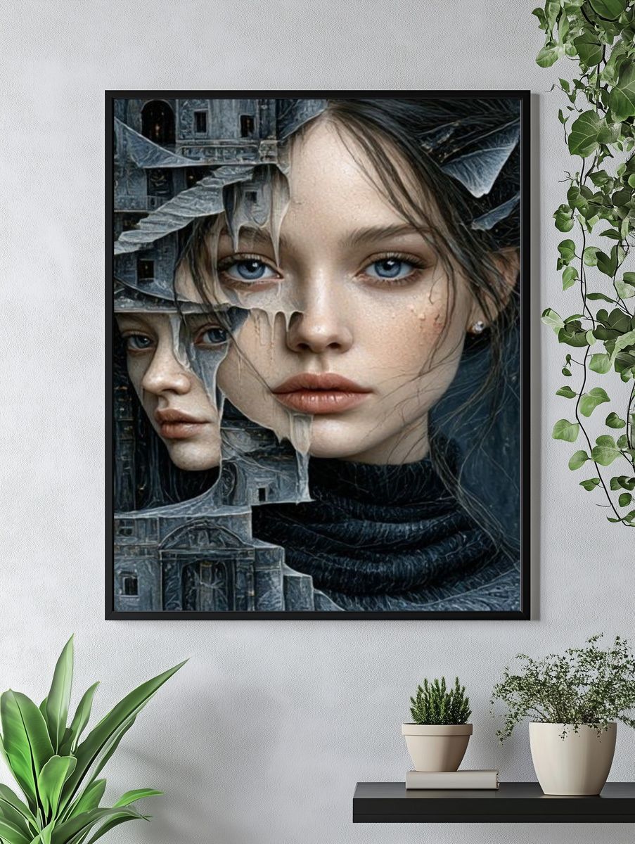 Surreal Portrait Collage Print. — room view 4