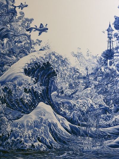 Blue Ocean Wave Surrealism Print. poster