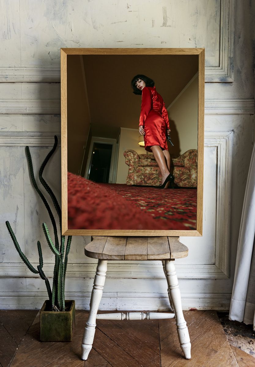 Red Satin Fashion Portrait Poster. — room view 1